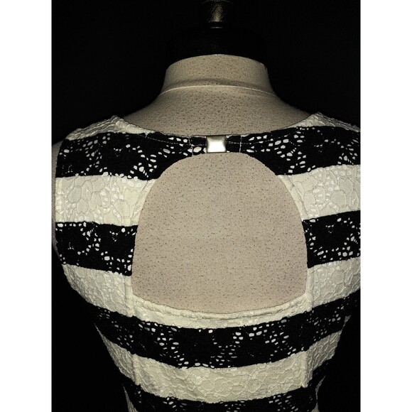 LANE BRYANT Plus Sz 16W A-Line Dress Black White Floral Lace Stripes Sleeveless - Picture 4 of 5